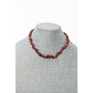 Vintage Red Jasper Chip Bead Necklace Gemstone Rock Strand lobster clasp 18"